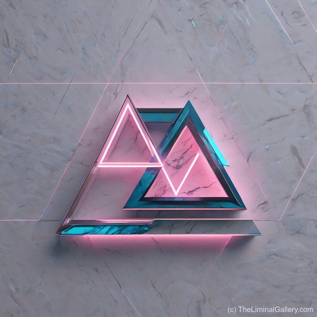 A marble-inspired geometric pattern illuminated with neon hues, blending retro 80s style with modern innovation.